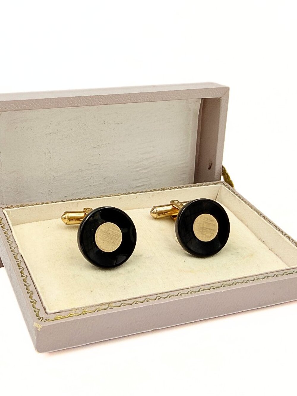 Destino Signed MCM Modernist Black Glass Gold Plated Cufflinks